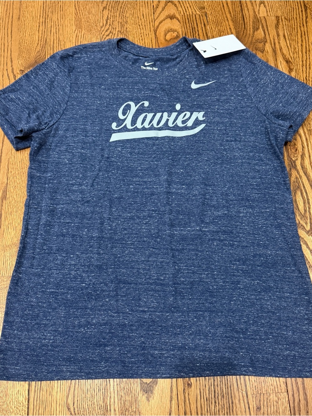 Nike The Nike Tee Xavier Varsity Logo Heather Navy Blue Women’s Jersey T-Shirt L